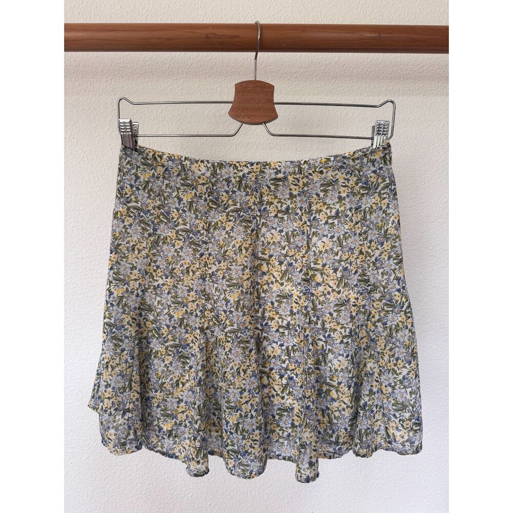Ditsy Floral Mini Skirt Size Small Yellow Blue Flowers